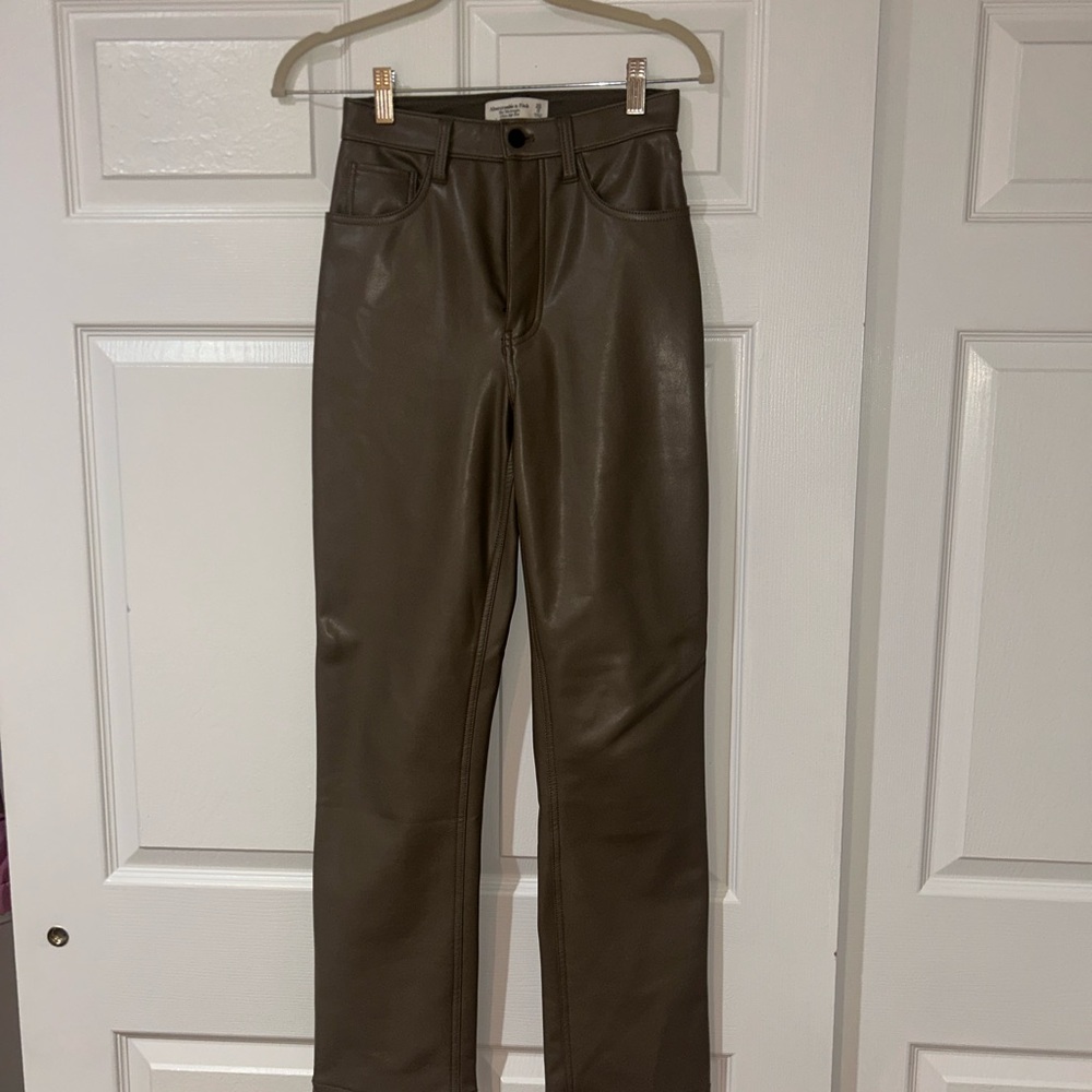 Abercrombie & Fitch Olive Green Leather Straight Leg Pants